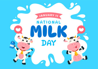 National Milk Day Vector Illustration on 11 January with Milks Drinks and Cow for Poster or Landing Page in Holiday Celebration Cartoon Background