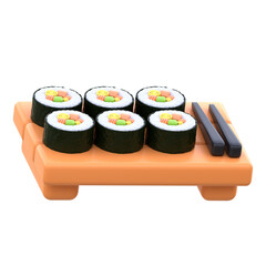 3d icon Maki Sushi Platter, 3d illustration, 3d element, 3d rendering.