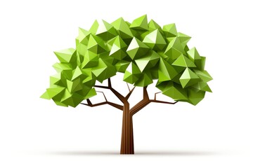 Close up of 3d low poly tree isolated on white background, geometric polygonal style