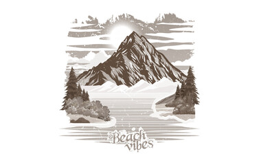 Beach vibes outdoor vintage t shirt print illustration