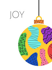 Christmas geometric greeting card. Trendy design with hand drawn abstract shapes with texture scribble.