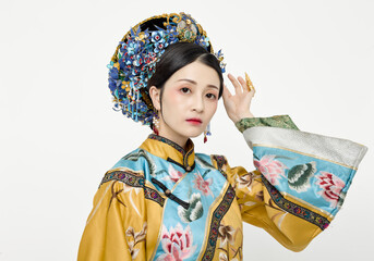 A Chinese beauty dressed in Qing Dynasty court attire