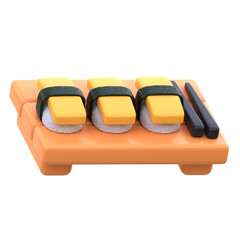 3d icon Tamago Sushi Platter, 3d illustration, 3d element, 3d rendering.