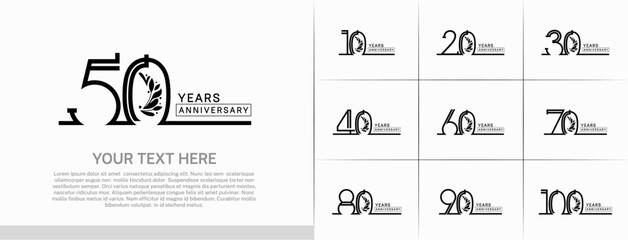 set of anniversary logotype black color with ornament for special celebration event