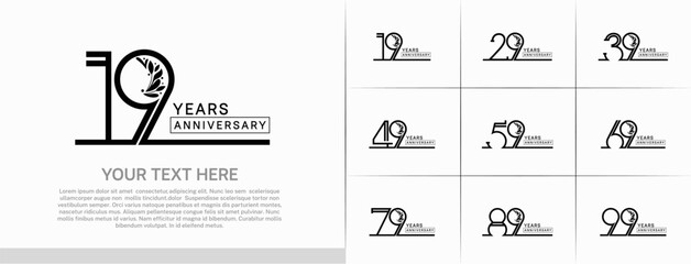 set of anniversary logotype black color with ornament for special celebration event