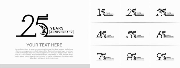 set of anniversary logotype black color with ornament for special celebration event