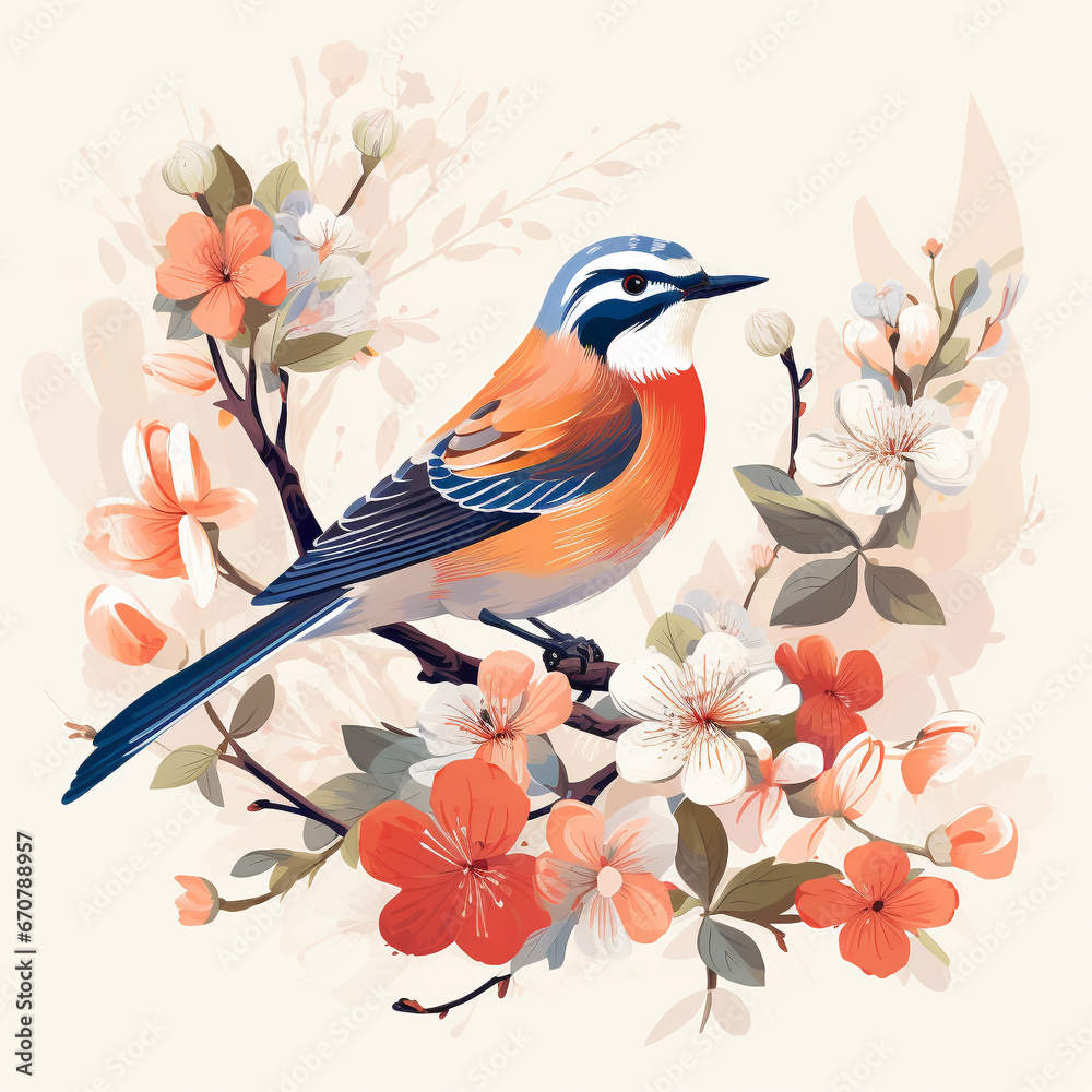 Wall mural bird on a branch hd 8k wallpaper stock photographic image