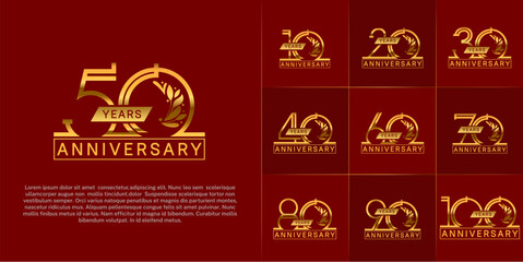 set of anniversary logotype golden color with ornament for special celebration event