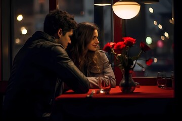 Romantic couple on a valentine's day date in a restaurant