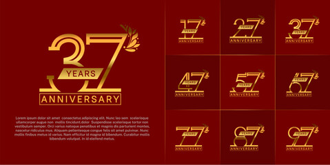 set of anniversary logotype golden color with ornament for special celebration event
