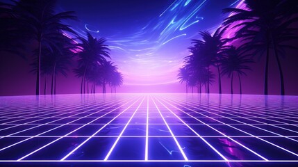 Naklejka premium Retro Wave Music Festival Background, Retro futuristic 90s Style.