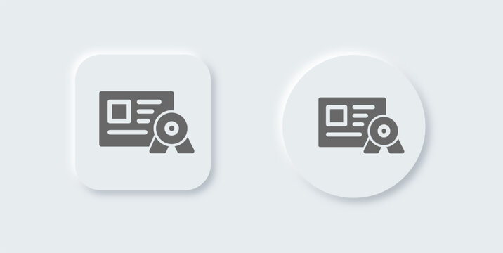 License solid icon in neomorphic design style. Badge signs vector illustration.