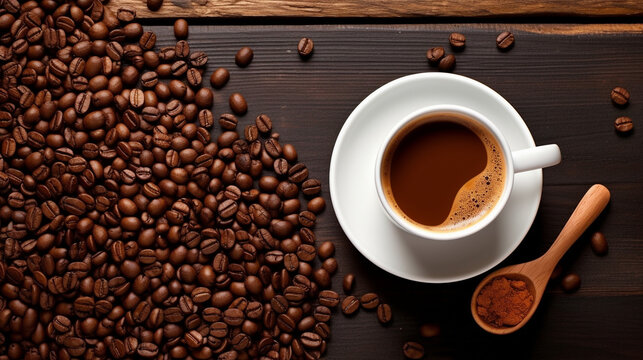 coffee beans and cup HD 8K wallpaper Stock Photographic Image 