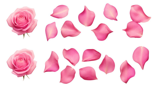 Pink flower petals isolated on a transparent background created with Generative AI technology