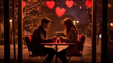 Romantic couple on a valentine's day date in a restaurant Generative AI