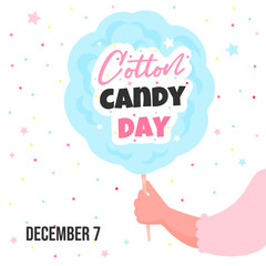 Cotton candy day vector illustration on white background. Candy floss in hand kid cartoon vector illustration