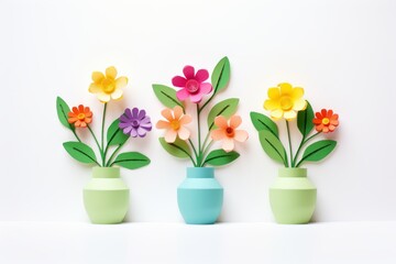 Flowers Plant Background in Papercraft Style, Floral Banner with Blooming Flowers and Leaves.