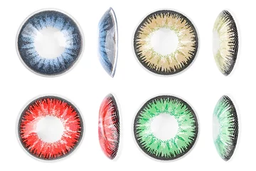 Foto op Aluminium Many contact lenses in different colors isolated on white, top and side views © New Africa