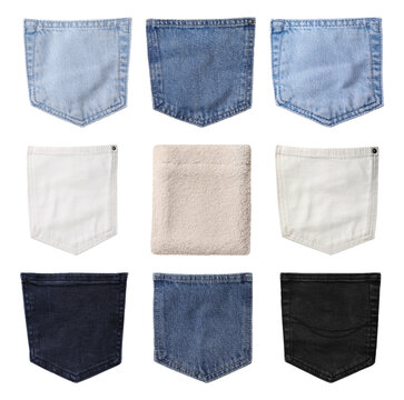 Many different pockets isolated on white, collection