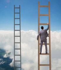 Young businessman climbing career ladder