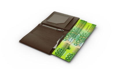 3D rendering of Samoan tala notes in wallet
