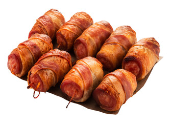 Jumbo pigs in blankets on transparent background. Generative AI.