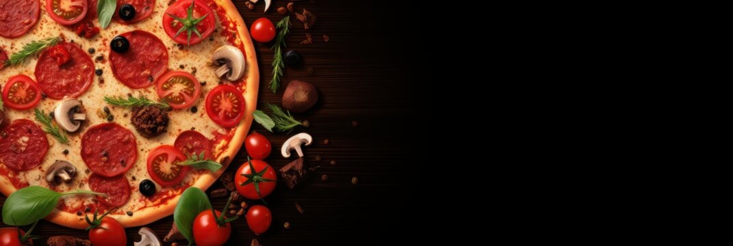 Top View of Pizza Image for Menu Advertising, Restaurants Promotional Flyer and Poster Concept, Delicious Tasty Pizza with Cheese and Sausage.