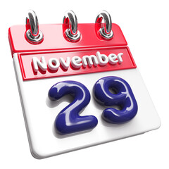 November 29th Calendar 3D Render