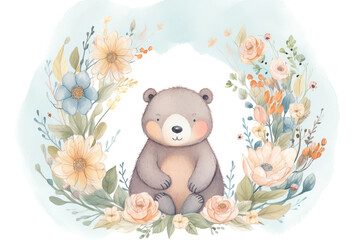 Bear cartoon with flowers