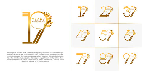 set of anniversary logotype golden color and ornament for special celebration event