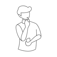 Illustration of Faceless Male Character Thinking while Holding a Phone. Vector Design