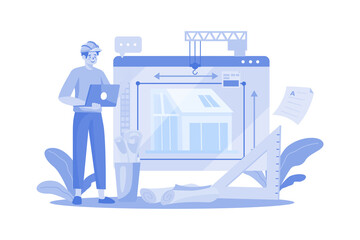 Man Contractor Working On Laptop