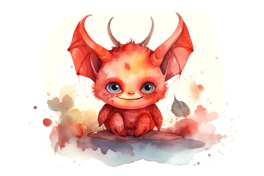 Cute devil in watercolor illustration