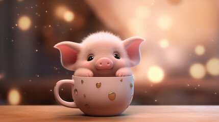 Cutest baby teacup pig stuffed toy in a porcelain tea cup, pink ears and nose with the most...