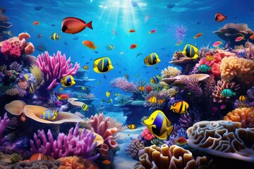 Fototapeta na wymiar Wild sea life in an aquarium, showcasing the beauty of aquatic creatures.