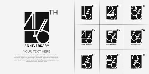 set of anniversary logotype black color in square for special celebration event