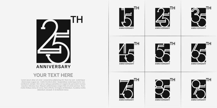 set of anniversary logotype black color in square for special celebration event