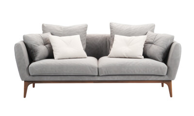 Grey couch isolated on a transparent background created with Generative AI technology - obrazy, fototapety, plakaty
