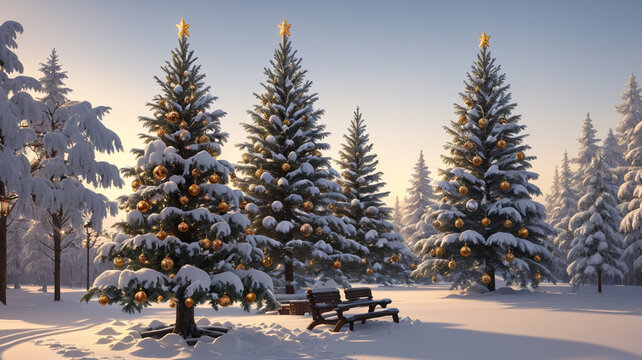Christmas tree, snowy day, Generative AI 