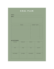 Goal Plan Planner. Minimalist planner template set. Vector illustration.	