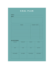 Goal Plan Planner. (Sea) Minimalist planner template set. Vector illustration.	