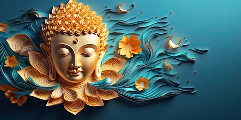 Türaufkleber the glowing 3d buddha and flower with gold style on abstract background © Kien