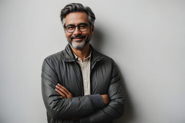 Obraz premium Indian asian senior business man wearing eyeglasses smiling at camera