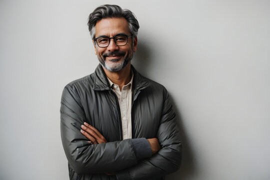 Indian asian senior business man wearing eyeglasses smiling at camera