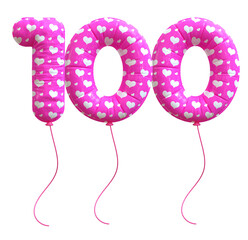 3D Pink Balloon Number 100