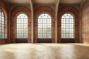 Fototapeta premium Empty room interior with concrete walls, wooden floor with window . Ai Generative
