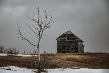 A lonely crumbling old farmhouse