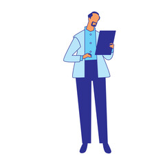 Illustration of Faceless Male Doctor Character Looking at Notes. Vector Design