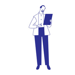 Illustration of Faceless Male Doctor Character Looking at Notes. Vector Design