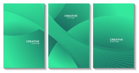 flyer set template with green modern elegant abstract background